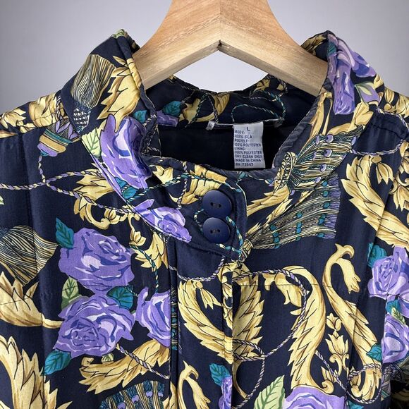 Vintage 90s Silk Novelty Quilted Baroque Floral Bomber Jacket – Anna & Frank L - Picture 8 of 11